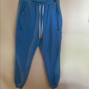 Figs Blue Joggers with Elastic Waistband and Cuffed Ankles
